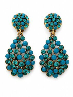 Oscar de la Renta Turquoise Crystal Clip-On Statement Earrings